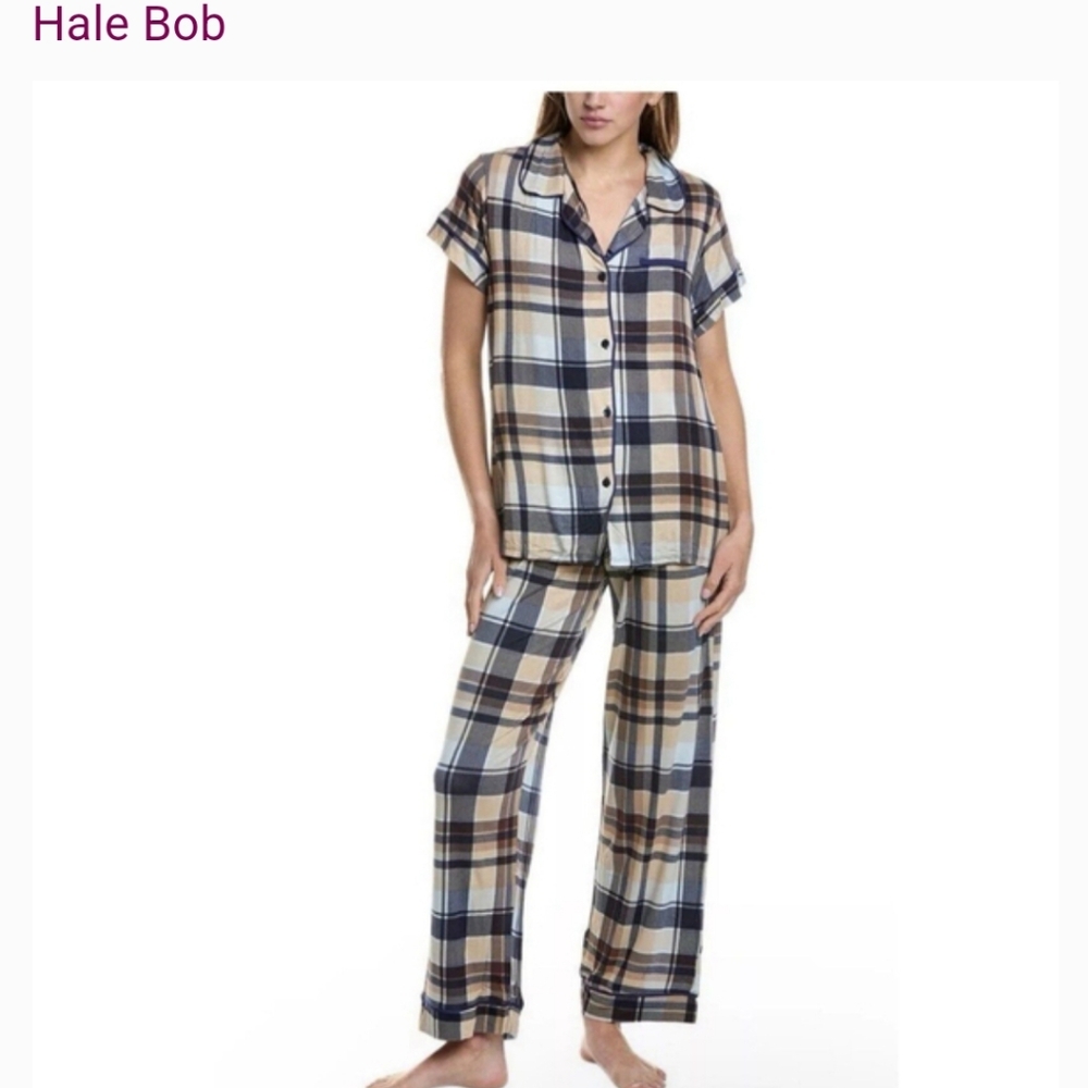 NEW Hale Bob Natural Plaid Pajama Set‎ Size XS